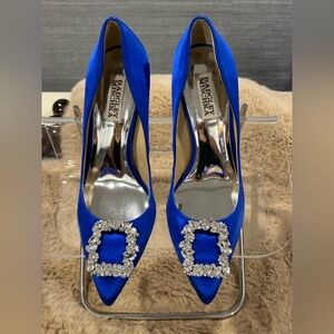 Badgley Mischka Royal Blue Satin Heels with Crystal Buckle